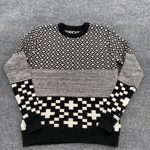 The Narrows Sweater Men XS‎ Black White Geometric Pattern Knit Grunge Indie